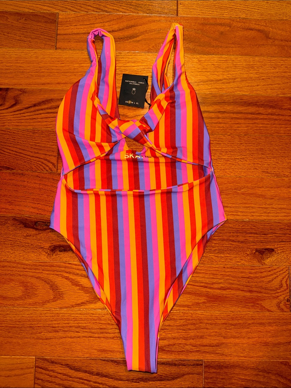 Skatie Striped One-Piece cut out Chloe Swimsuit in Asheville S NEW